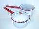 Enamelware Double Boiler Pot With Lid White With Red Trim Vintage / Antique Metalware photo 1