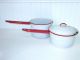 Enamelware Double Boiler Pot With Lid White With Red Trim Vintage / Antique Metalware photo 3