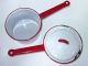 Enamelware Double Boiler Pot With Lid White With Red Trim Vintage / Antique Metalware photo 4