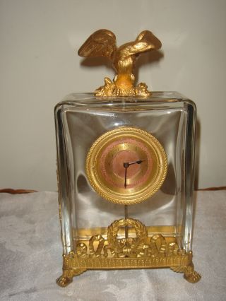 Antigue French Gold Gilded Bronze & Glass Small Decorative Clock photo