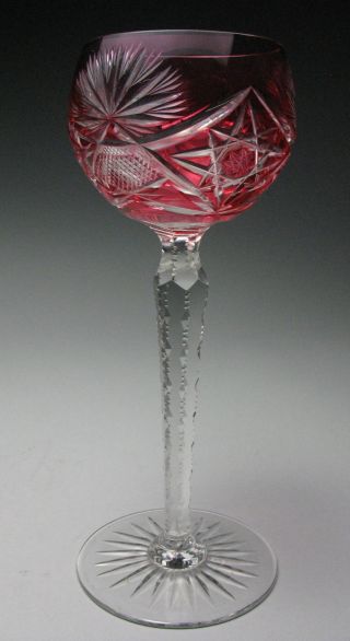 Stunning Cranberry Cut Clear Crystal Wine Stem Goblet photo