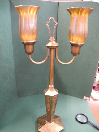 Quezal Lamp Arts And Crafts Hammered Brass Bronze Copper Perfect Condition photo