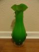 Vintage Green Art Glass Vase Applied Flower Decoration Hand Blown Vases photo 3