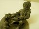 Cute Vtg Pewter Little Boy Sitting On Sleigh Playing With A Puppy Dog Figure Metalware photo 6