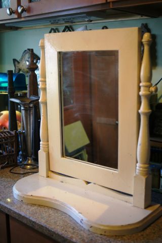 Vintage Primitive Dresser Top Pivoting Mirror Stand Painted photo