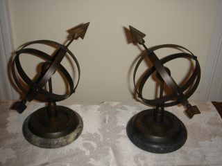Antique French Bronze Armillary Globe Sandail Clock Garniture Or Toppers photo