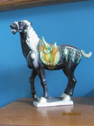 Black Mongolian War Horse Porcelain Statue 12 1/2 