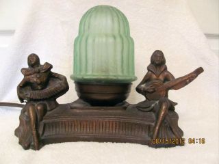 Antique Art Nouveau / Spelter Bronzed / Musician Figured Lamp / Signed M.  P. photo