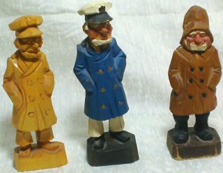 Set Of 3 Wood Carvings Signed By D Hannah Of Vermont 2 Sea Captains 1 Fisherman photo