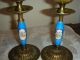 Antique French Brass & Porcelain Hand Painted Candle Holders Metalware photo 5