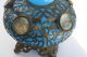 Two Vtg Blue Opaline Glass From The 19thc.  French Origin.  Metal Overlay & Dish Decanters photo 8
