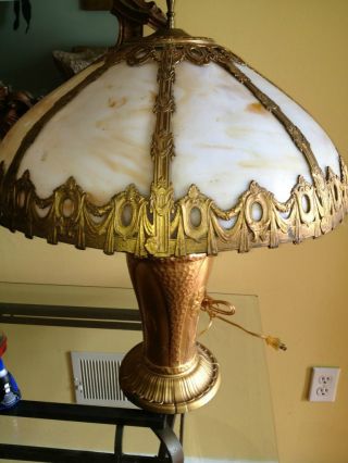 Art Nouveau Rinaud Signed,  Slag Glass Lamp 1910 - 1920 2 Signed photo