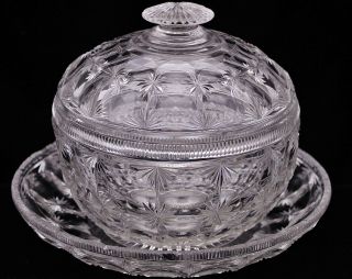 Rare Georgian Early Victorian Irish Brilliant Cut Glass 3pc Serving Bowl Dish photo