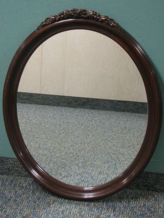 Antique Carved Mahogany Charles J.  Kindel Oval Framed Mirror & Hanger photo