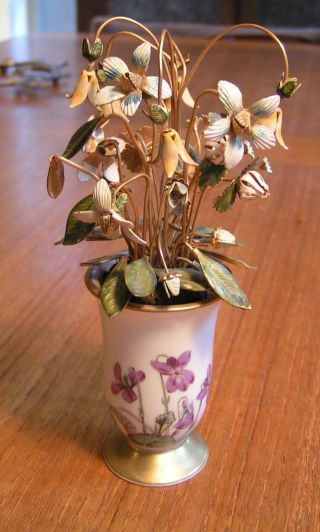 Gorgeous Diminutive Enamel Flowers In Decorated Vase - K & A - photo