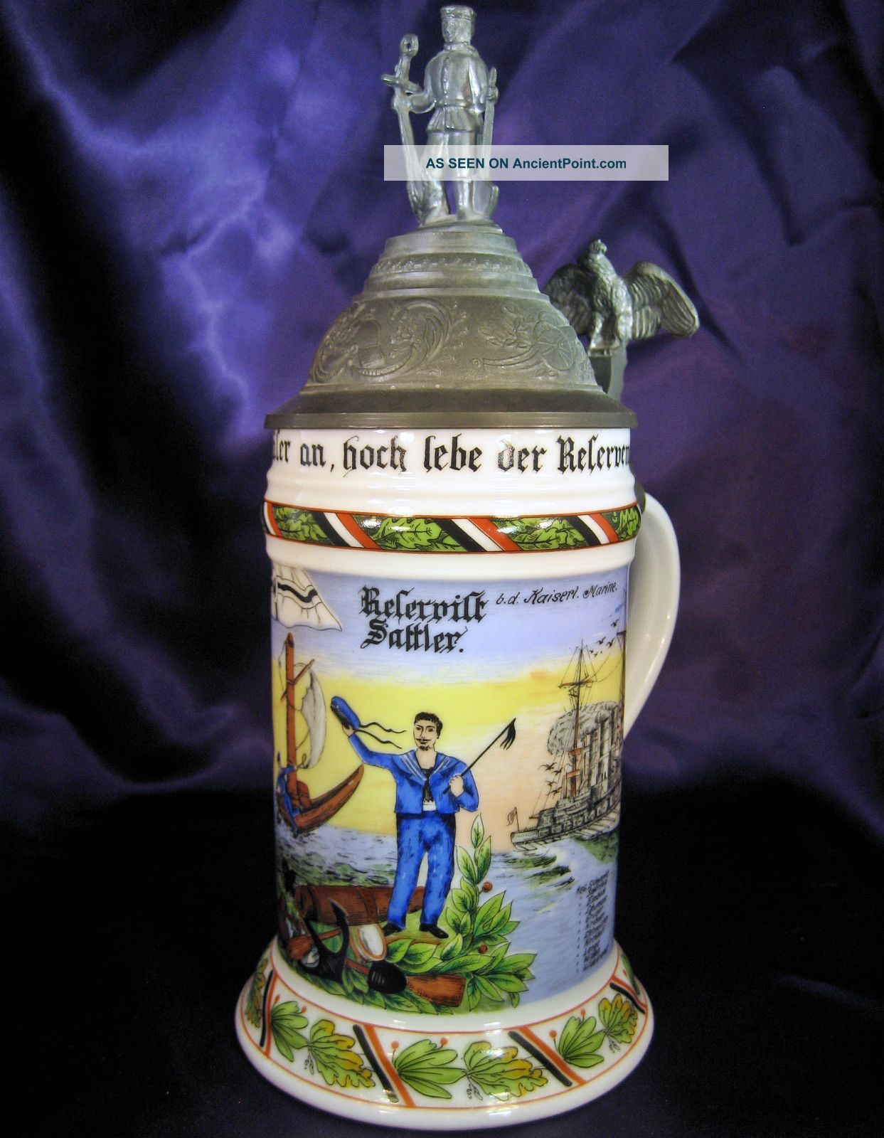Vintage Regimental Lithopane German Beer Lidded Stein Mugs & Tankards photo