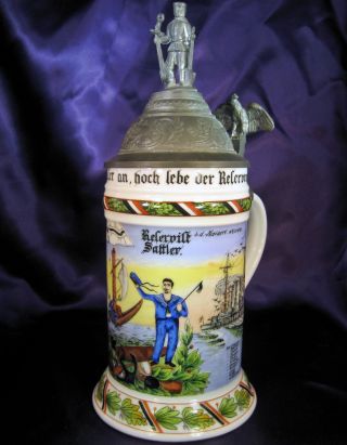 Vintage Regimental Lithopane German Beer Lidded Stein photo
