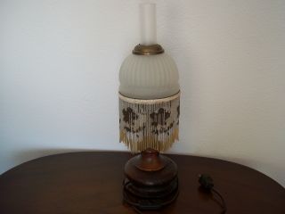 A Antique Table Lamp Of Glass - Brass And Solid Wood,  From Germany photo