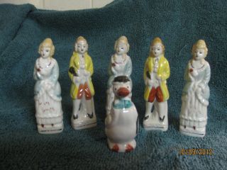 Set 6 Ceramic Victorian & Duck Figurine Porcelain Made In Japan Hand Painted photo