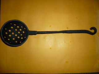 Antique Cast Iron Strainer Spoon 10 