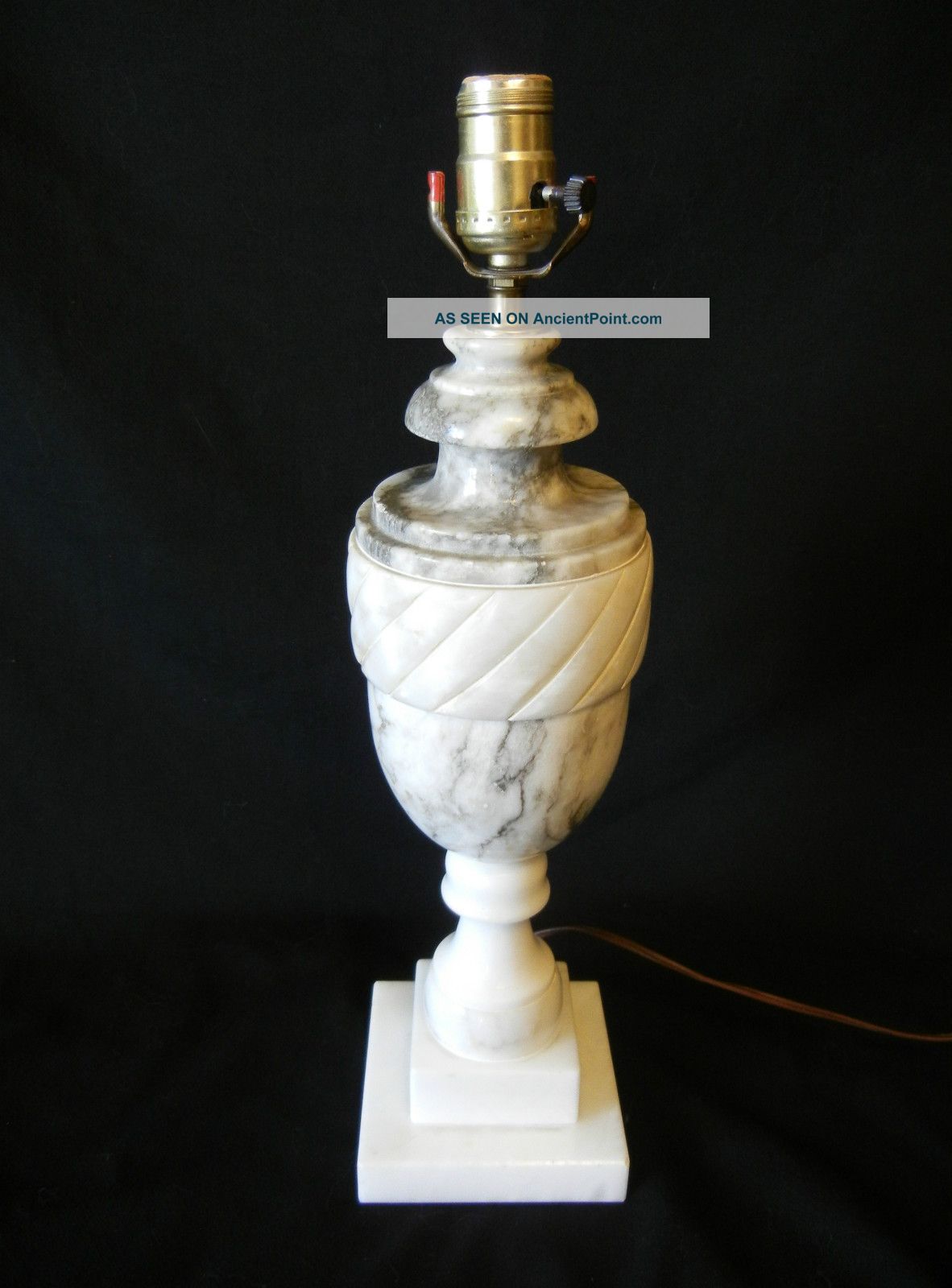 Vintage Marble Alabaster Carved Table Lamp Light Urn Shape
