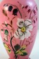 Antique Victorian Pink Cased Enameled Glass Vase Painted Flowers Foliage Nr Vases photo 1