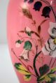 Antique Victorian Pink Cased Enameled Glass Vase Painted Flowers Foliage Nr Vases photo 2