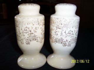 Progressive Era C 1915 Ivory Porcelain Salt & Pepper Gilded Scrolls & Flowers photo