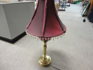 Brass & Amethyst Glass Lamp Shabby Chic Shade,  Orig.  Pull&finial Works Perfect photo