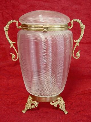 Antique French Twisted Glass Candy Jar With Bronze Trim,  Ca.  1808 photo