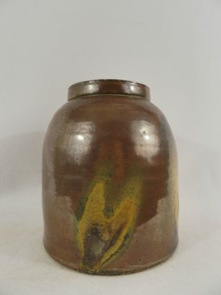Primitive Antique Stoneware Canning Crock~unique Brown Glaze photo