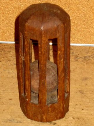 Rare 19th C Carved Wooden Caged Ball Whimsey Surface Perfect Condition photo