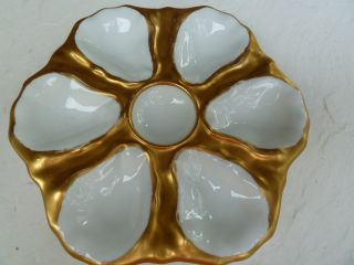 Antique 6 Well Gold Scalloped Porcelain Schwarzburg Oyster Plate photo