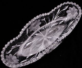 Very Pretty Signed Roden Oval American Brilliant Period Abp Cut Glass Bowl Dish photo