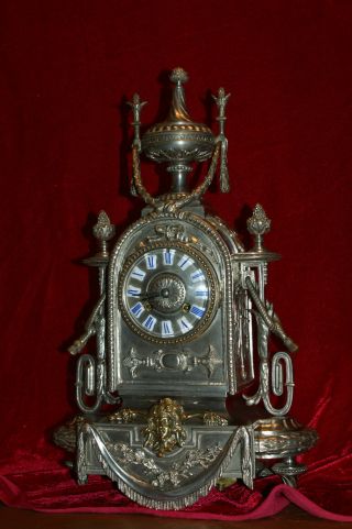 Stunning,  Antique French Table Clock.  Bronzer & Silver Plated.  1875 photo