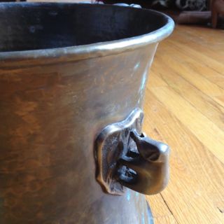 Antique Vintage Copper Pot Ritual Cauldron Kettle Planter Elephant Jam Hammered photo