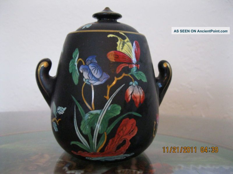 Wedgwood Black Basalt Style,  Enameled 1800s Stunning Jars photo
