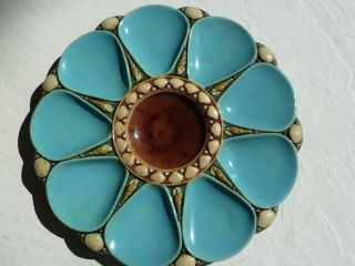 Antique Minton Majolica 9 Well Turquoise Oyster Plate photo