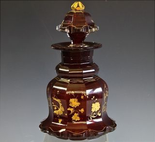 Exquisite Victorian Bohemian Moser Cut Glass Ruby Red Gold Gilt Whiskey Decanter photo