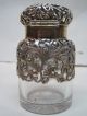 Antique Glass & Repouse Sterling Overlay Perfume Bottle 3 1/2 