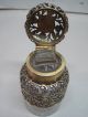 Antique Glass & Repouse Sterling Overlay Perfume Bottle 3 1/2 