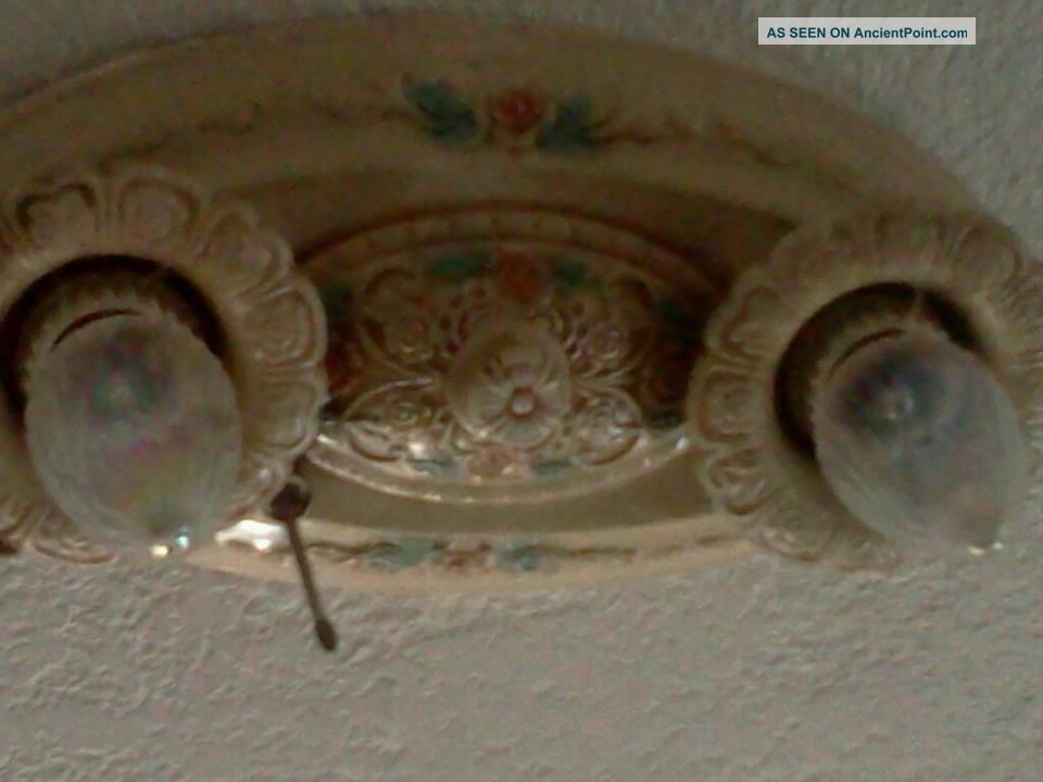 Antique Enameled Embossed Copper Ceiling Light Fixture Lamps photo
