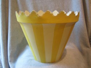 Vintage Toleware Yellow Striped Wastebasket And Tissue Holder photo