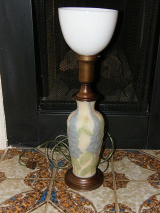 Vtg 30 ' S Phoenix Glass Bluebell Design Brass Lamp Milk Glass Shade Ex Ex Cond photo
