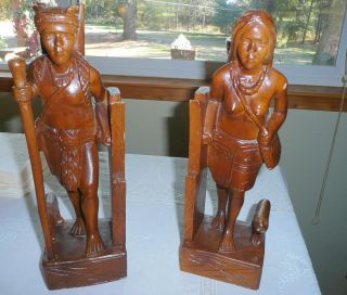 2 Kenja Hand - Carved Wooden Male - Female Statues,  Very Detailed,  12  Tall photo