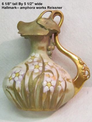 True Art Nouveau Drop Edge Candle Vase Turn - Teplitz Amphora Works Reissner Vase photo
