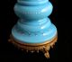 Antique Blue Bristal Glass Oil Candle Lamp Hand Painted Flowers Opaline French Lamps photo 1