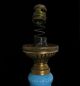 Antique Blue Bristal Glass Oil Candle Lamp Hand Painted Flowers Opaline French Lamps photo 3