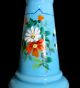 Antique Blue Bristal Glass Oil Candle Lamp Hand Painted Flowers Opaline French Lamps photo 4