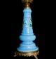 Antique Blue Bristal Glass Oil Candle Lamp Hand Painted Flowers Opaline French Lamps photo 5
